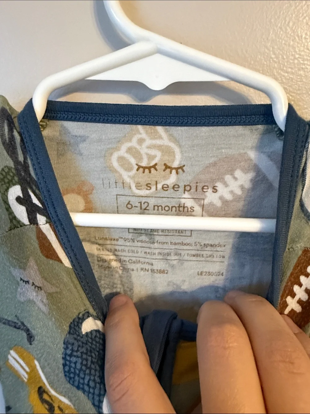 Little Sleepies Bamboo Zippy Size 6-12 Months Football Touchdown Theme